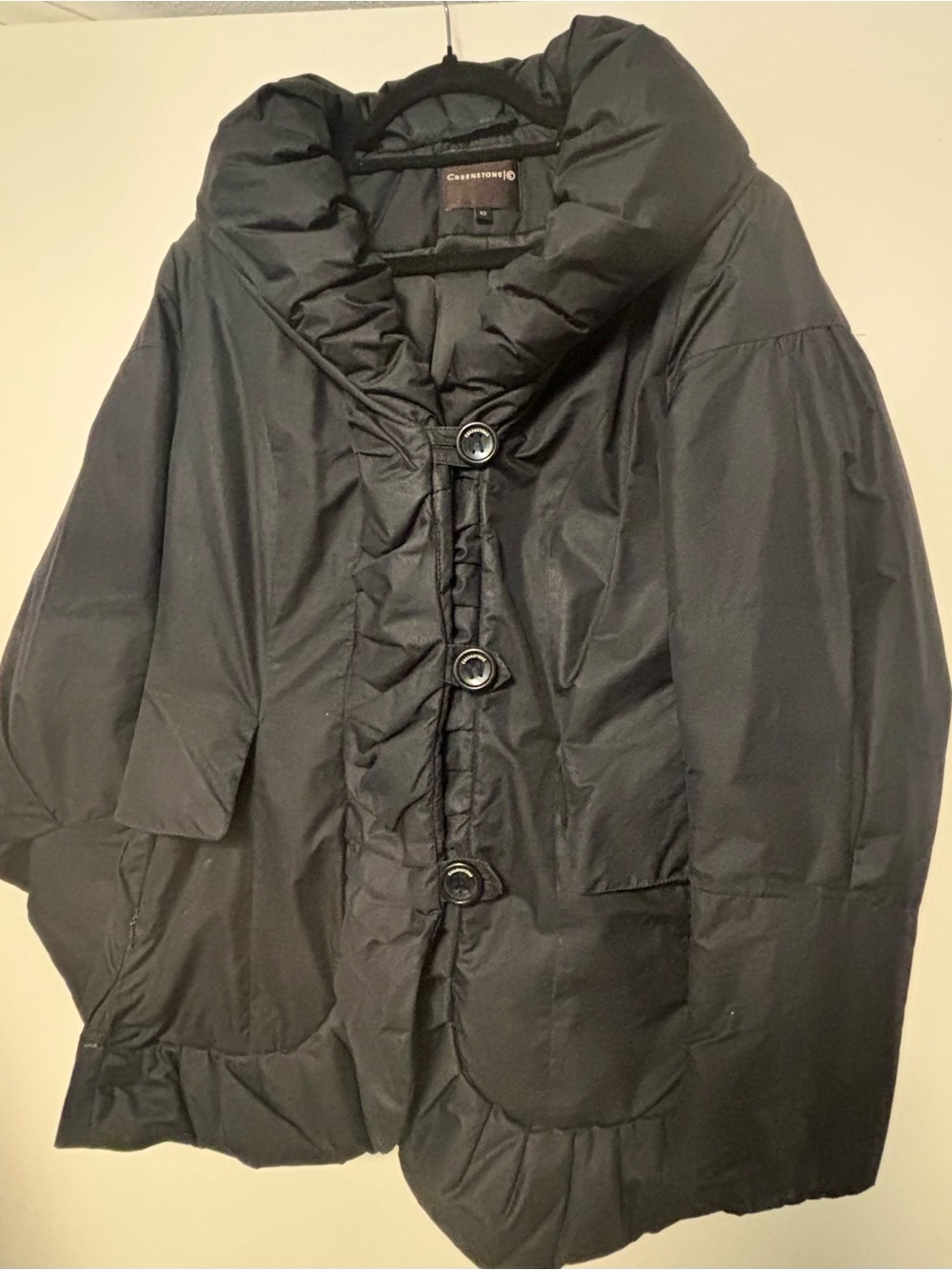 Creenstone Black Puffer Coat with Button Front sz 42/L